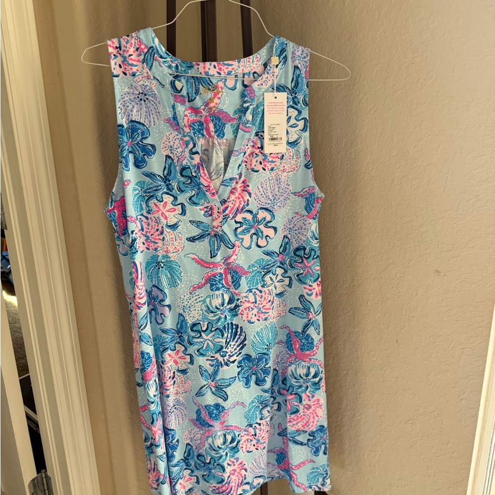 Lilly Pulitzer Blue and Pink Patterned Dress large